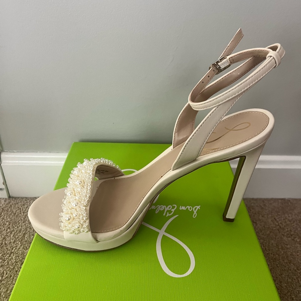 Sam Edelman Pearl Embellished Ivory Heels - Picture 3 of 7